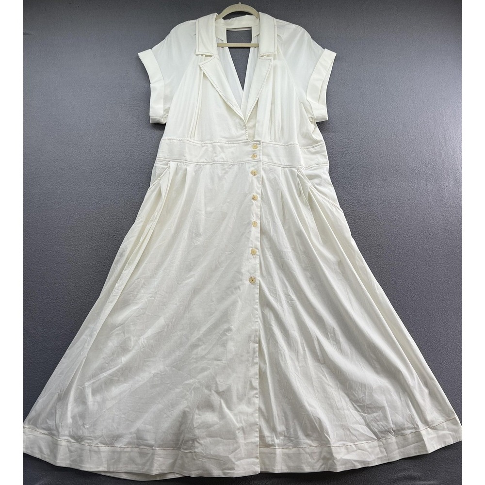 Anthropologie Maeve Shirt Dress Women's 20W White Cotton Blend Keyhole Midi NWT